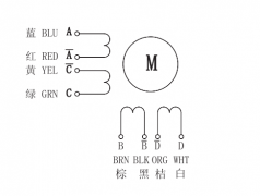 57两相步进电机实物接线图、电机尺寸图